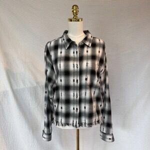 Lucky Brand Women Long Sleeve Western Shirt Black & White Print Oversized (XL)